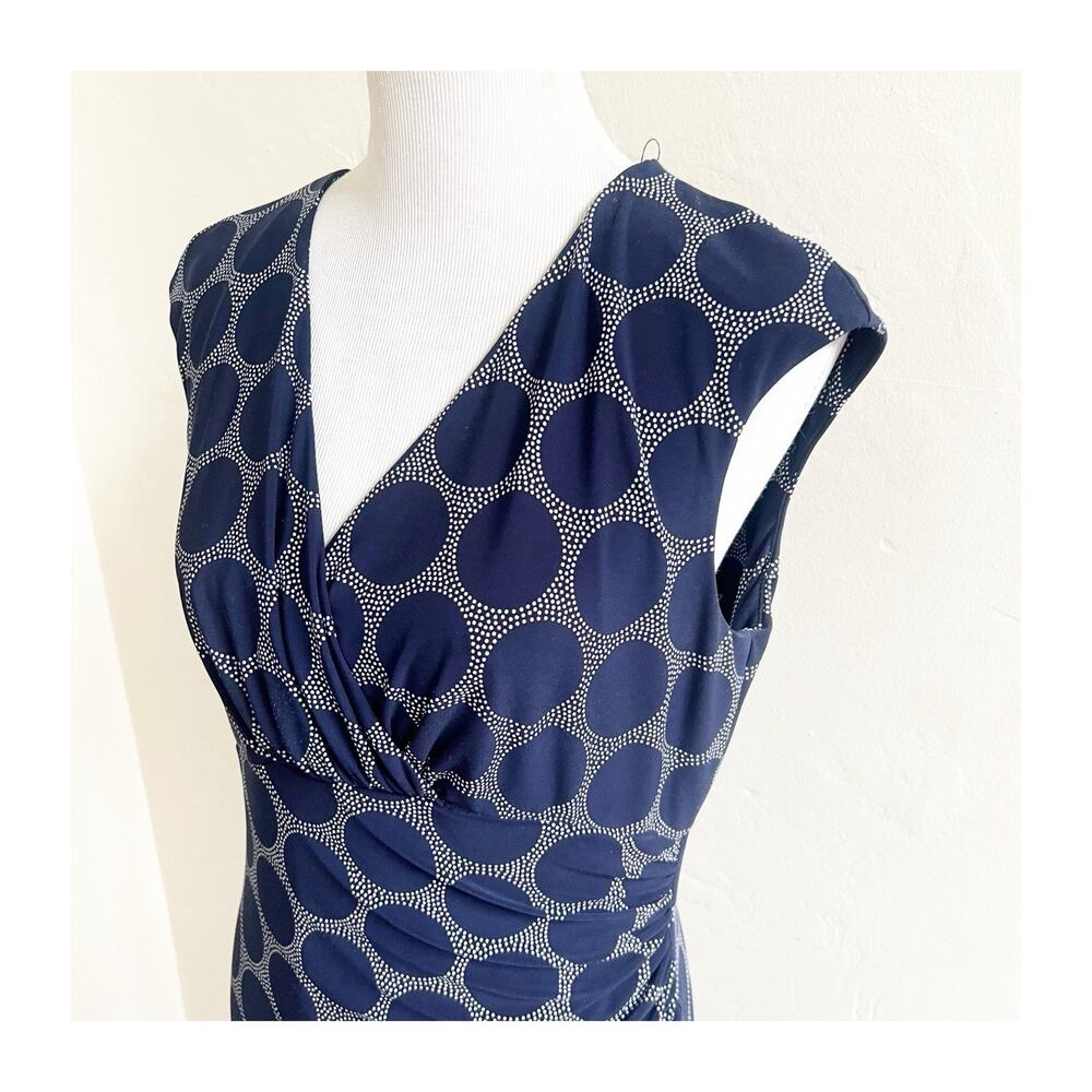 Ralph Lauren Geo Print Jersey Dress Ruched Size 10 Navy White Professional - Picture 8 of 11